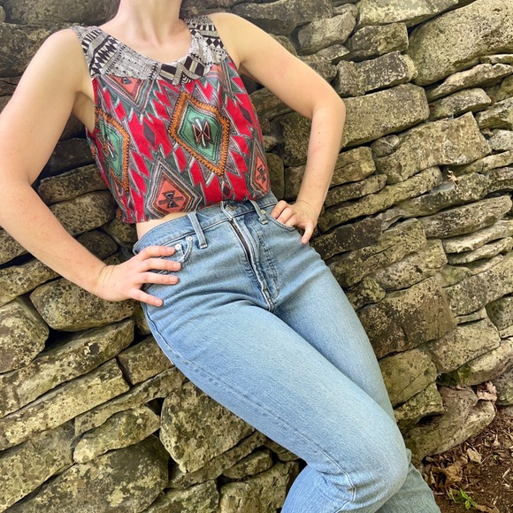 Boho Indie Crop Top Sleeveless Shirt with Button Detail Back Cutout Size Small - Picture 3 of 10